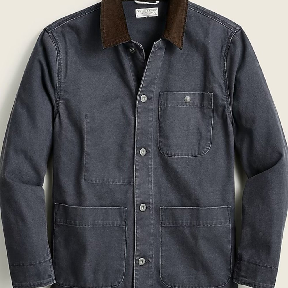 Wallace & Barnes navy chore jacket with corduroy collar | JCrew XS